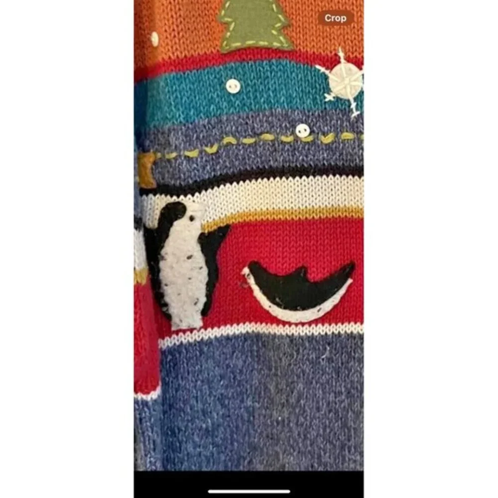 ⭐Susan Bristol Vintage Cottage Core Christmas Sweater Embroidered Penguin PLarge